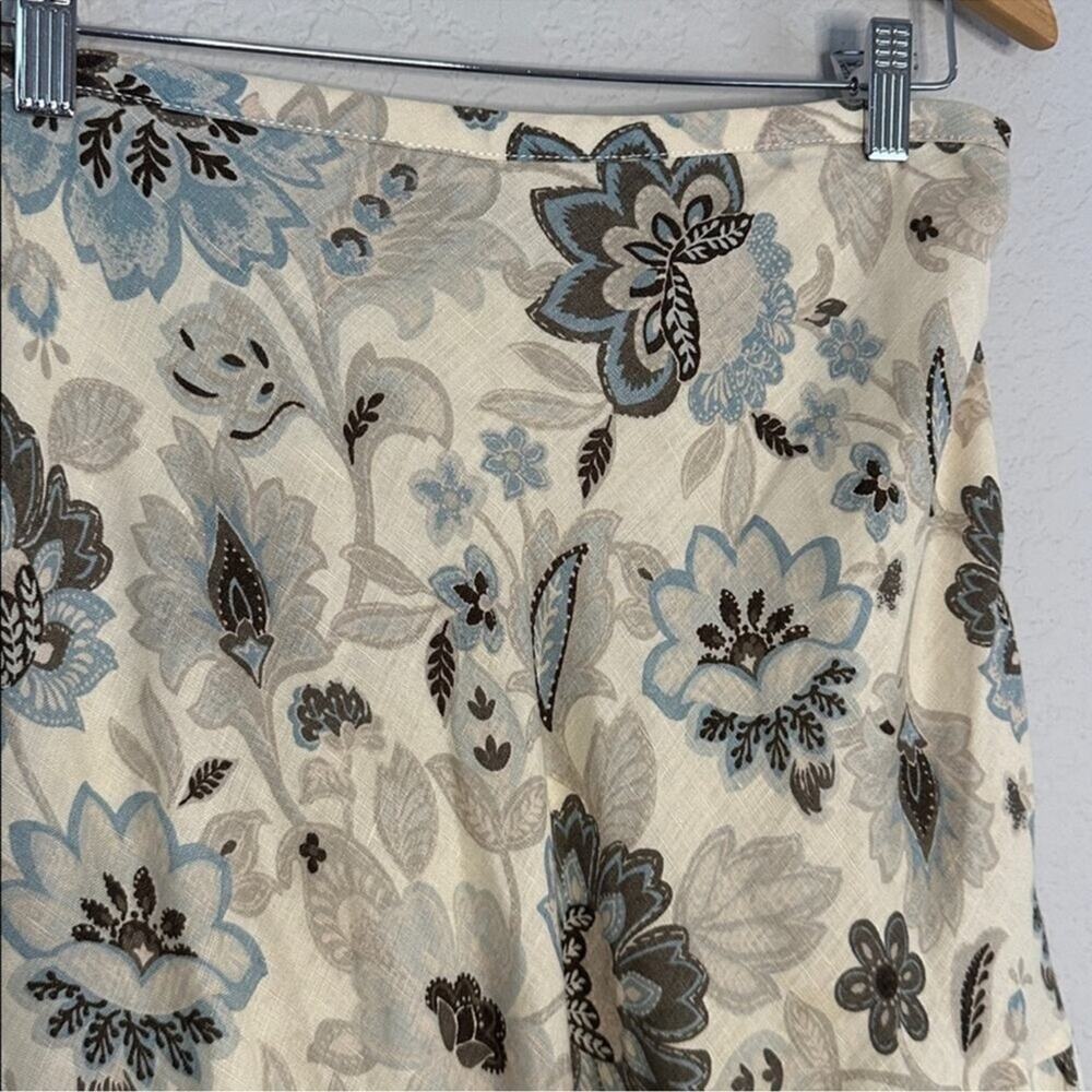 Ann Taylor 100% Linen Tiered Skirt Floral Cottage Boho Prairie Casual Summer 2P - Picture 5 of 5